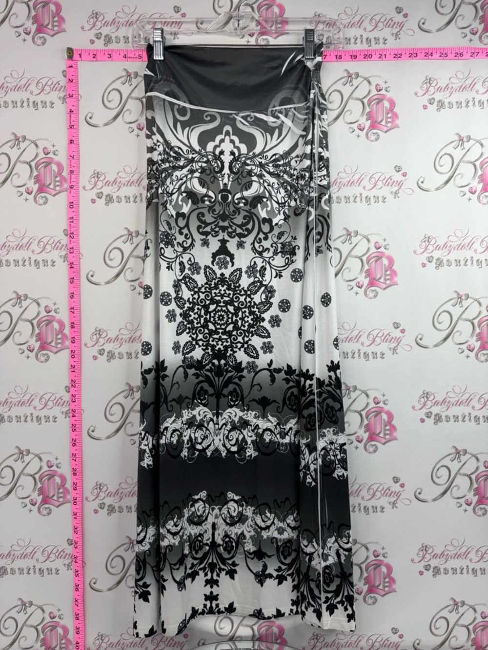 INC International Concepts Maxi Skirt with Damask Print Black and White